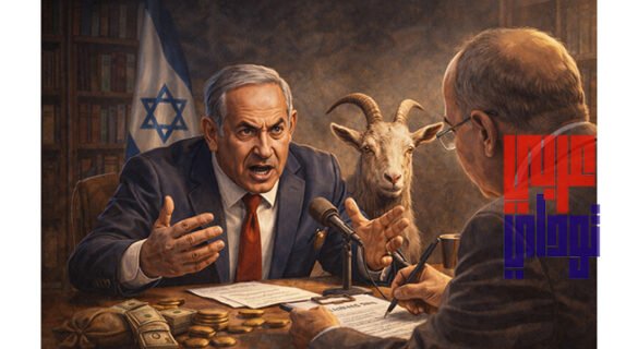 Symbolic illustration of Benjamin Netanyahu addressing a state auditor amid political tension